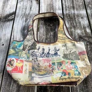 Harley-Davidson Vintage Old Time Print Images Purse Fabric Shoulder Bag